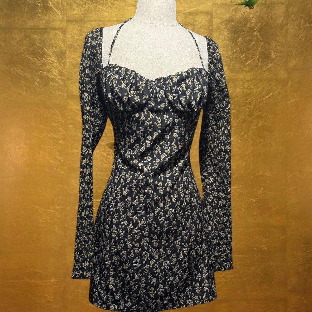 Black Floral Tie Back Mini Dress